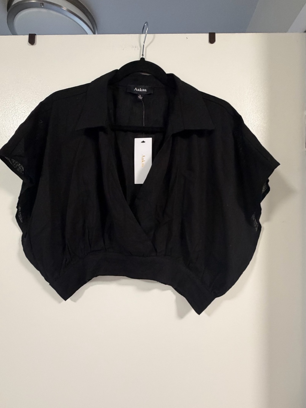 Aakaa Black Draped V-Neck Cropped Top